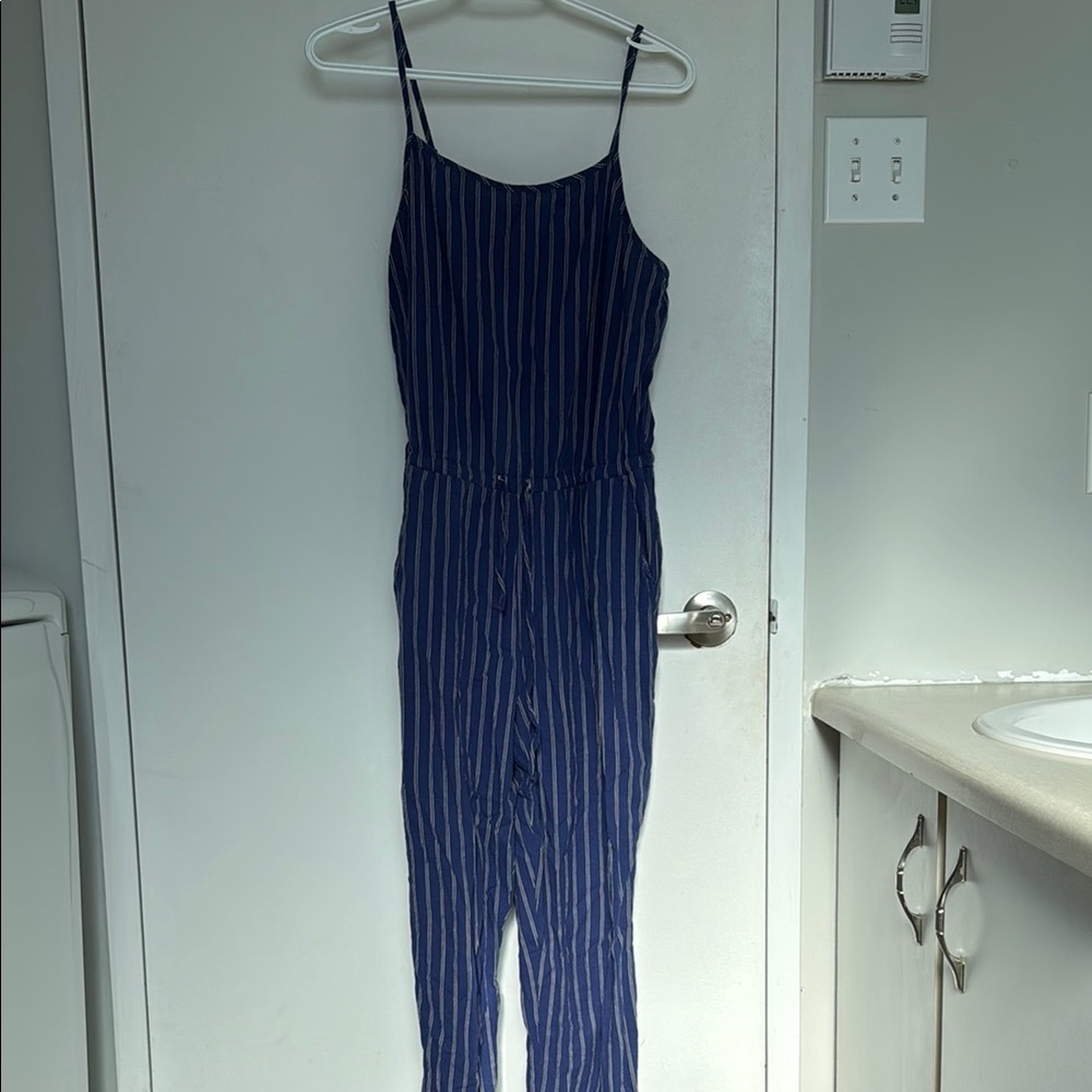 Blue and White Striped Jumpsuit